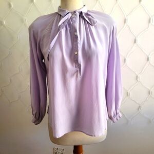 Silk Tunic Blouse • Lavender with Belt/Tie • Tagged Medium but Small Best